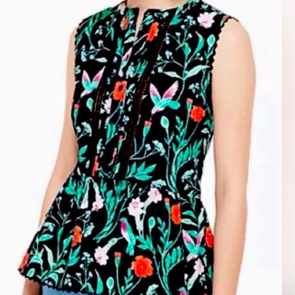 Kate Spade Jardin Poplin Top Size Small flowers hummingbirds